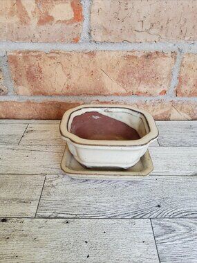 Quince-Rectangular Glazed Ceramic Bonsai Pot with Detached Humidity Drip Tray